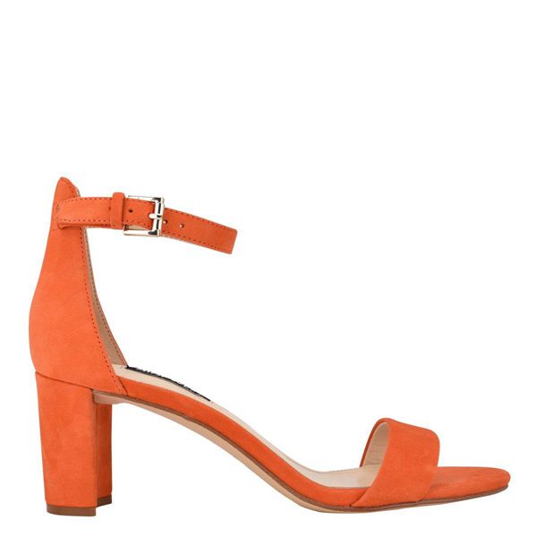 Nine West Pruce Ankle Strap Block Heel Orange Heeled Sandals | Ireland 95F72-1A51